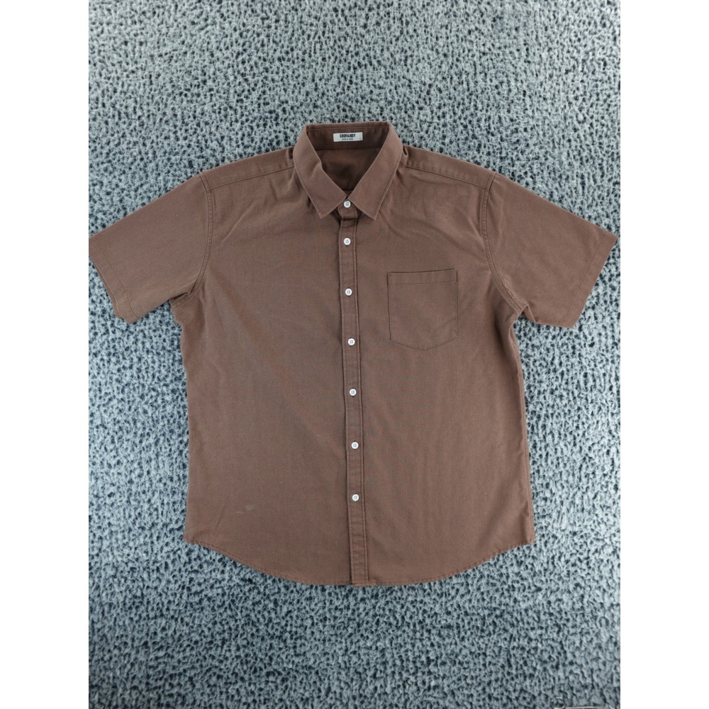 COOFANDY Mens Short Sleeve Button Down Shirt Brown Cotton Linen Blend‎ Casual L